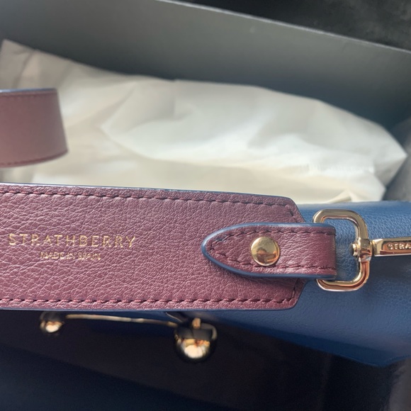 Strathberry Crescent Shoulder Bag in Navy/Vanilla/Burgundy - Picture 12 of 14